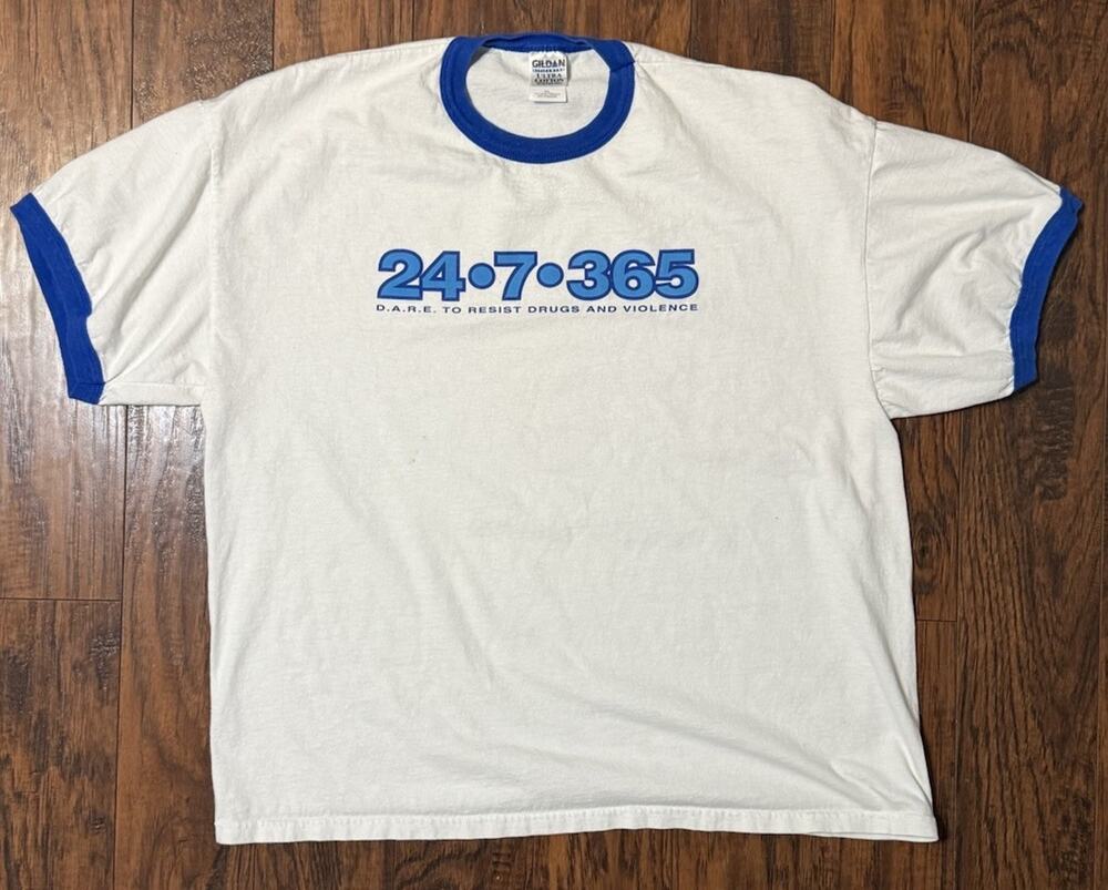 DARE To Resist Drugs Violence Ringer T-Shirt 24-7-365 2XL Vintage Y2K